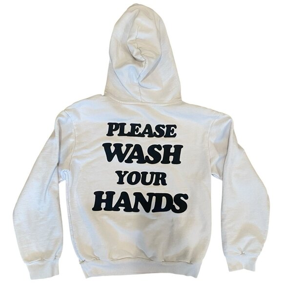 TALENTLESS White Please Wash Your Hands Hoodie Logo Graphic Sweatshirt SMALL - Picture 2 of 4